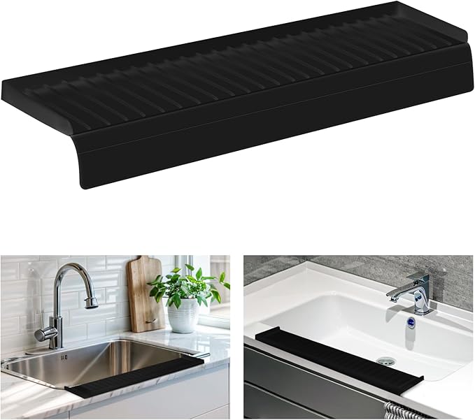 Sink Edge Protector with Suction Cup, 14" 20" 24" 30", Silicone Sink Splash Guard for Kitchen & Bathroom, Protect Countertop from Scratches, Stains, for Stainless Steel Granite Quartz