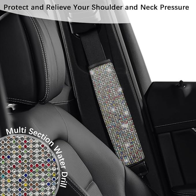 JDDRY Car Seat Belt Covers,Universal Car Seat Belt Pads,Seat Belt Strap Cover Shoulder Pad,Bling Seat Belt Cover(Multi-Color,2PC)