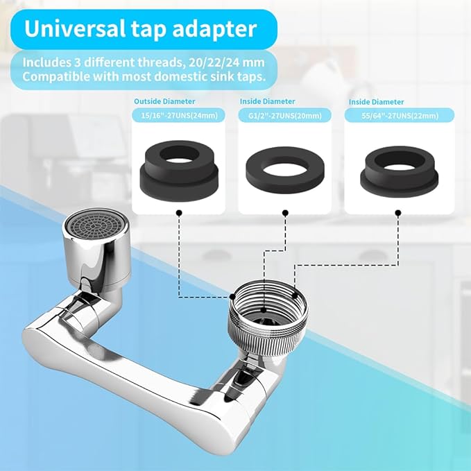 Longing Home 1080° Swivel Faucet Extender, Heavy Duty Rotating Sink Extension, Universal Swivel Multifunctional Robotic Arm, Rotating Splash Filter Extension Faucet Aerator for Kitchen Bathroom-4 Pcs