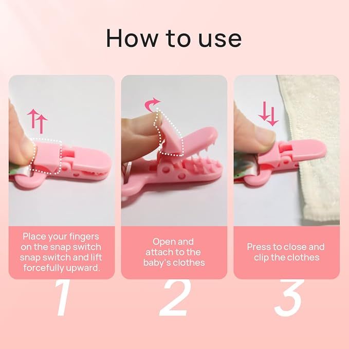 4 Pack Pacifier Holder Clips for Girls, Dummy Clips Girls with Adapters, Silicone Binky Clips for Baby Teething Toys Baby Shower