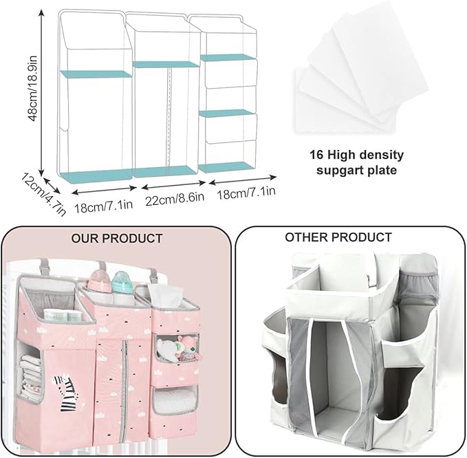 Hanging Diaper Caddy Organizer for Baby Crib - 3-in-1 Diaper Stacker for Changing Table Nursery Organization Storage Holder for Baby Essentials Attachment Portable Combining Clothing