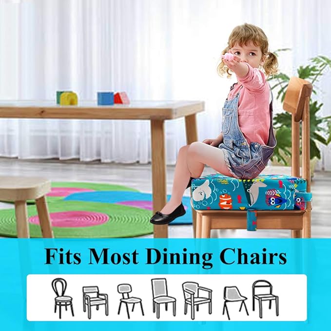 Dining Chair Heightening Cushion Portable Dismountable Adjustable Highchair Booster for Baby Toddler Kids Infant Washable Thick Chair Seat Pad Mat (Green Ocean)