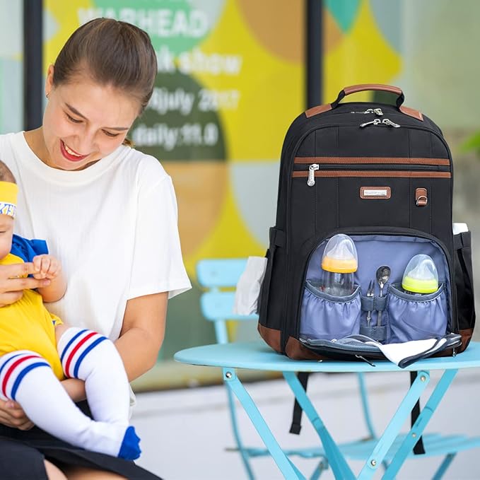 BILLITON MASHI Diaper Bag Backpack, Large Baby Nappy Bags with Portable Changing Pad for Boys and GirlsMultifunction Travel Baby Bag for Moms Dads, Shower Gifts Waterproof and Stylish，Black