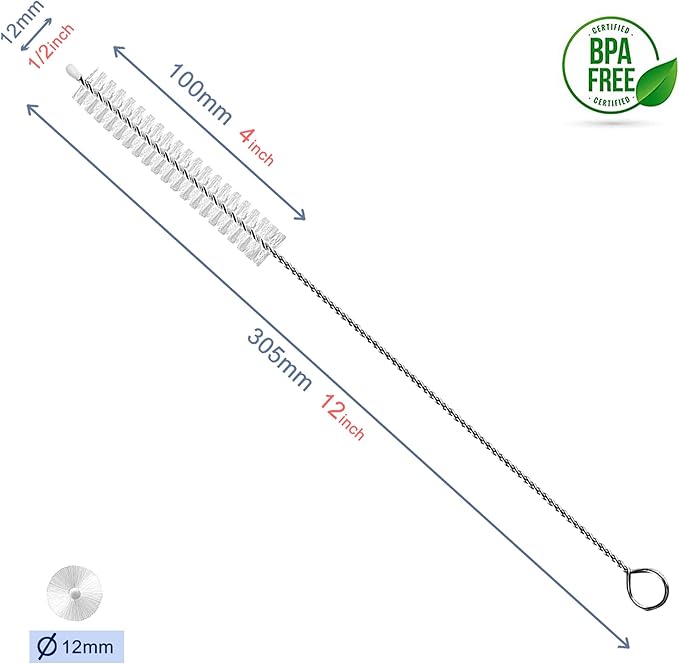 Straw Cleaner Brush Extend 12 inch, Extra Wide 12mm diam Pipe Cleaners, Extra Long Straw Brush for Sippy Cup, Water Bottle and Tubes, Drinking Straw Cleaning brush Set 10 Pack