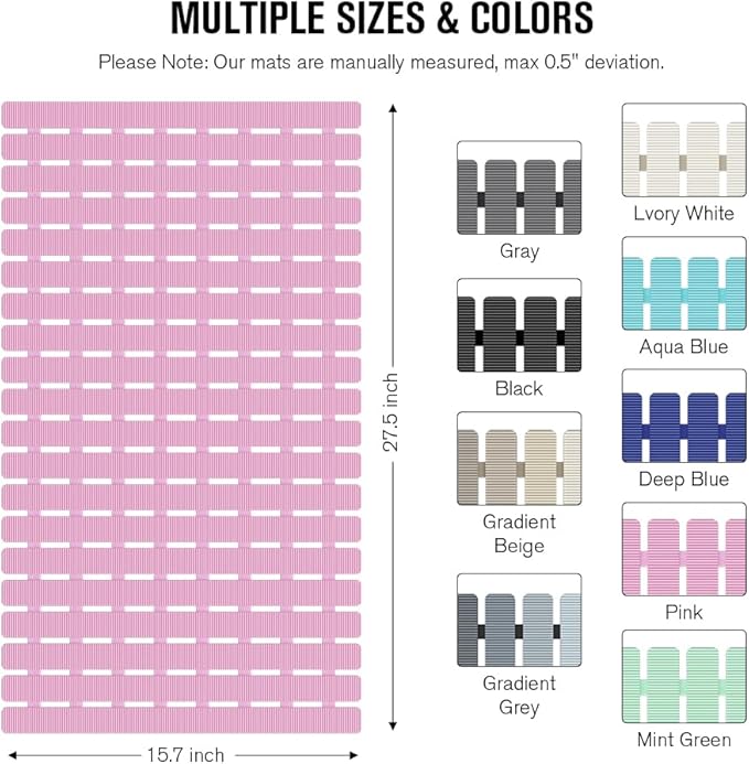MBOSS Bath Tub Shower Mat Non Slip Bathtub Mats for Bathroom Shower Floor Mat Bath Mats for Shower Tub Anti Slip Shower Mat with Drain Hole and Large Suction Cups (Pink, 27.5 X 15.7 Inch)
