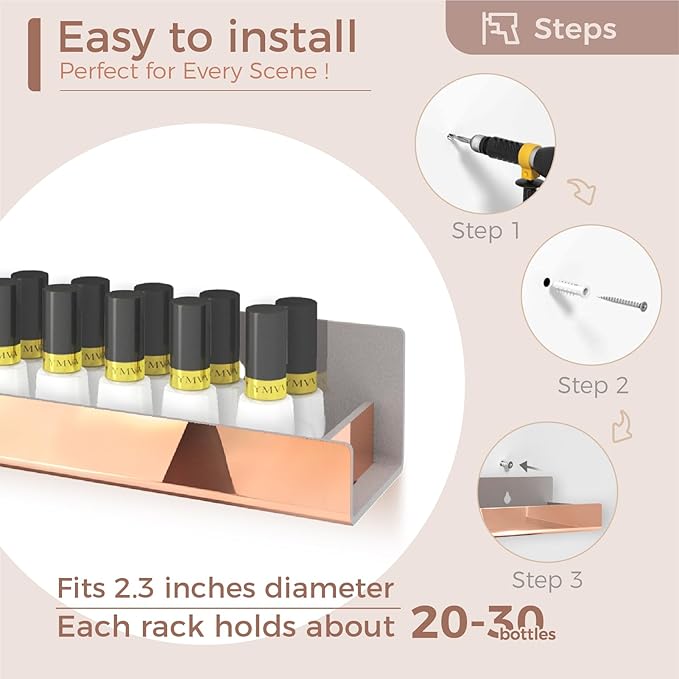 RORKIM 4 Pack 15 Inch Rose Gold Reflective Acrylic Shelves, Rose Gold Floating Shelves, Modern Sunglasses Essential Oil Picture Ledge Display Toy Storage Shelf