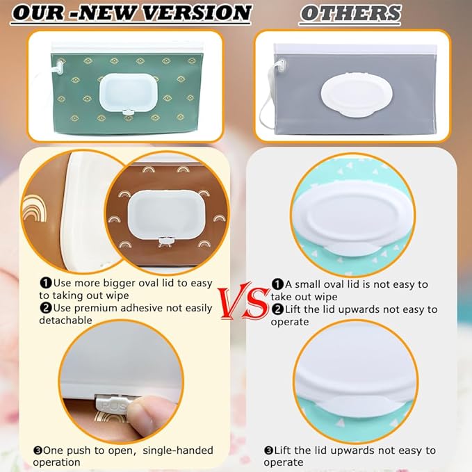 4 Pack Baby Wipes Dispenser [New Version-One Press Open],Portable Wipe Pouch,Refillable Wipe Holder, Baby Wipes Container Reusable Wet Wipes Bags Pouch for Travel