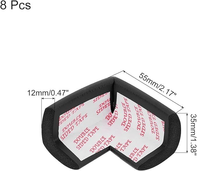 MECCANIXITY 8 Pack Soft Corner Protector, Rubber Foam Furniture Proofing Corner Guards Edge for Fireplace Table Stair, Black