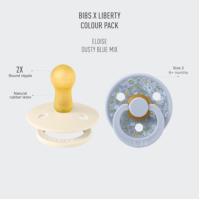 Bibs Colour Pacifier 2-Pack | BPA Free Soother, Round Nipple. Natural Rubber Latex,