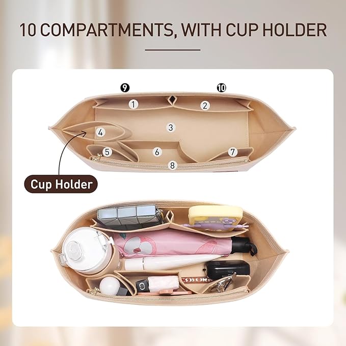 Purse Organizer Insert with Base Shaper Compatible with C.oach City 33, neverfull MM, G.oyard PM and More,Bag Organizer Insert for Luxury Tote Handbags,L/Wine Red
