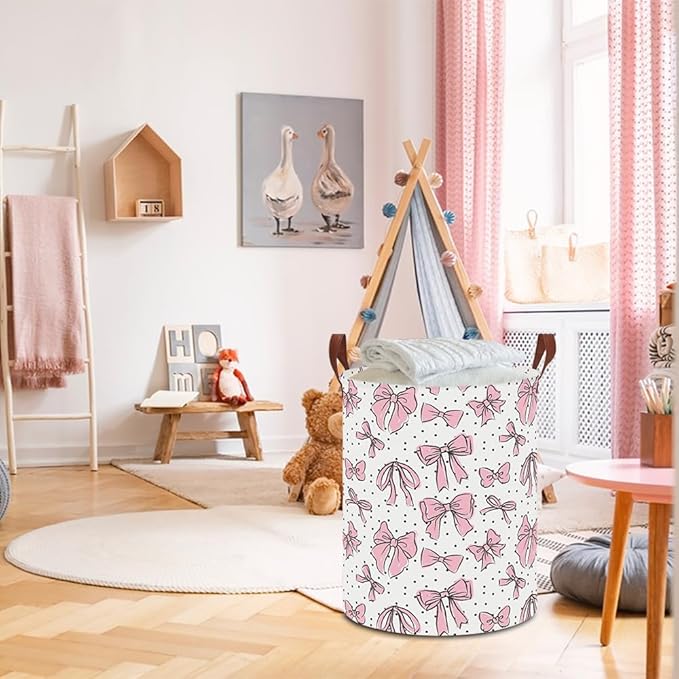 Laundry Hamper,Laundry Basket,Baby Nursery Hamper,Waterproof Storage Bin,Clothes Organizer Basket,Room Decor(Hand-drawn Bowknot)