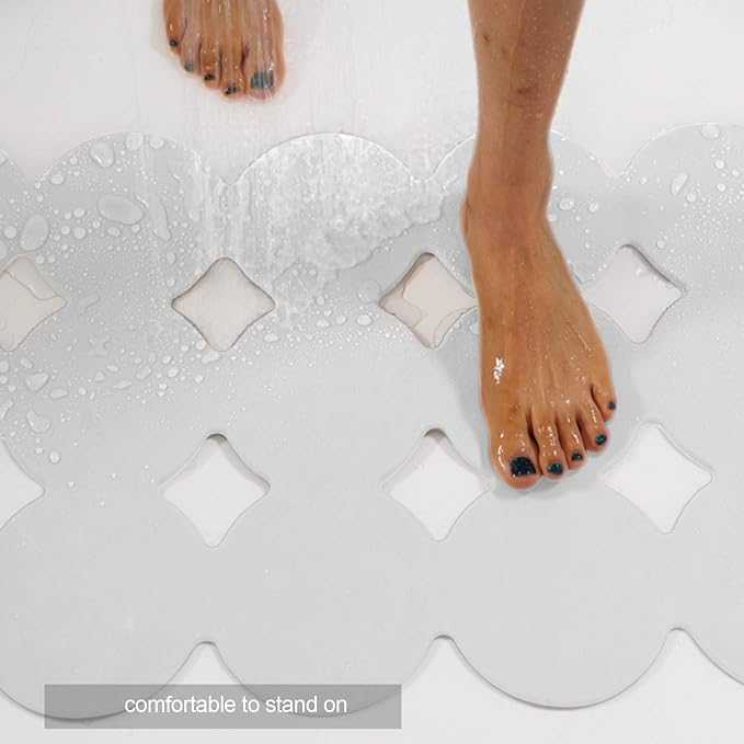 Webos Patented Non Slip Bathtub Mat Shower Bath Mats with Strong Suction Cups Superior Grip&Drainage Soft Heavy Duty Natural Rubber Bath Mat for Inside The tub (White, 28x16 inch)