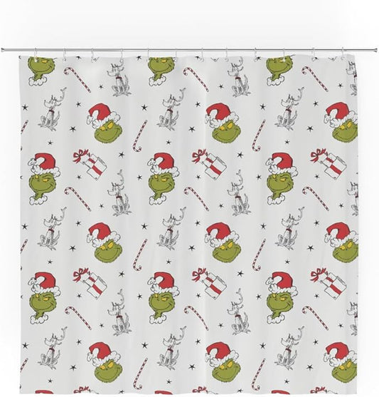 Grinch Gift Dreams Holiday Christmas13-Piece Shower Curtain Set, 72 x 72 Inch Fabric Curtain with Hooks, Bathroom Decor, Machine Washable, (100% Officially Licensed Product) by Franco Collectibles