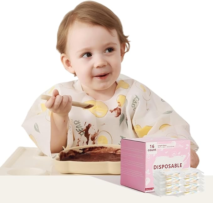 Disposable Baby Bibs for Baby Boys and Girls - Long Sleeve Bib Individually Wrapped Waterproof Baby Bibs 16/36 pcs