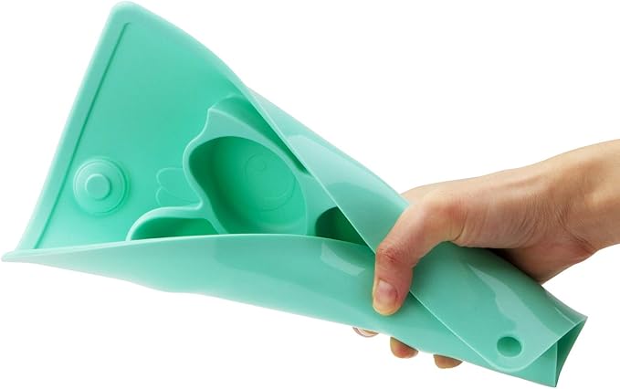 Silicone Divided Toddler Plates - Portable Non Slip Suction Plates Placemat for Children Babies and Kids BPA Free Baby Dinner Plate Bowl (Owl-Cyan)