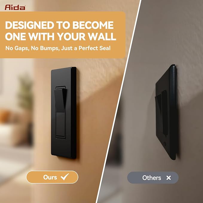 AIDA 1-Gang Screwless Decorative Wall Plates, Standard Size Unbreakable Thermoplastic Faceplate Cover for Decorator Receptacle Outlet Switch, UL Listed (1 Pack, Matte Black)