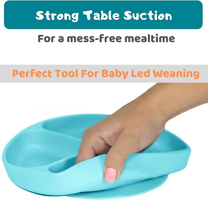 Silikong Suction Plate for Toddlers | BPA Free, 100% Food-Grade Silicone | Microwave, Dishwasher and Oven Safe | Stay Put Divided Baby Feeding Plates
