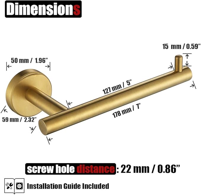 JQK Gold Toilet Paper Holder, 5 Inch Tissue Paper Dispenser, 304 Stainless Steel Thick 0.8mm Wall Mount, Brushed Brass 2 Pack, TPH100-BG-P2