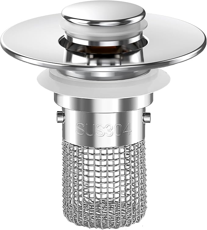 Sink Stopper Hair Catcher, Pop-up Sink Drain Strainer with Removable Stainless Steel Strainer Basket Hair Catcher, Bathroom Sink Strainer for Bathroom Sink Stopper Replacement(1PCS)