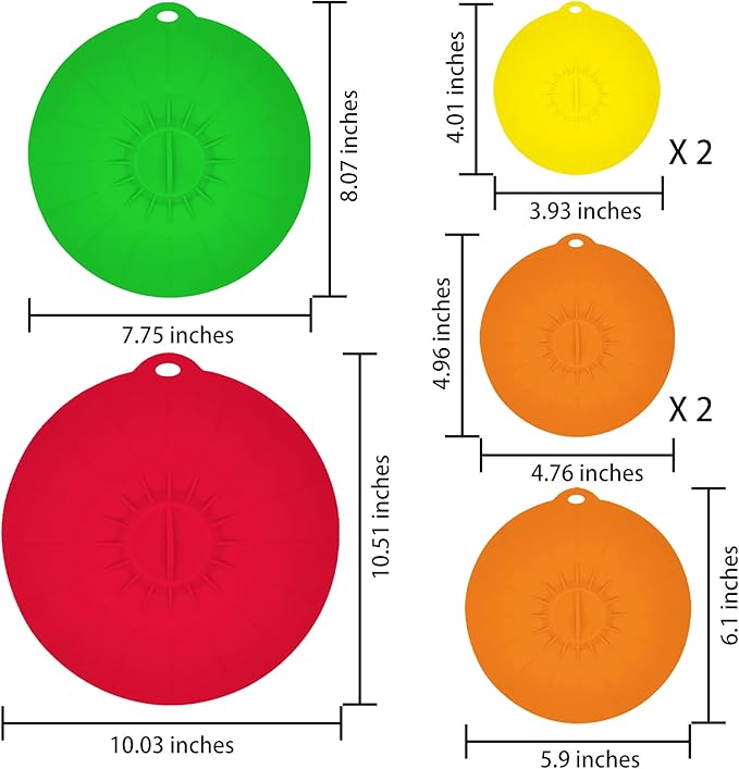 Puideon 7 Pack Silicone Lids,Silicone Pot Lids,Silicone Lids for Pots And Pans,5 Sizes Reusable Heat Resistant Food Storage Covers fits Bowls, Plates, Fridge