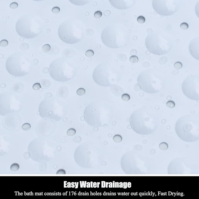 Large Non Slip Bathtub Mat, Extra Long Bath Mat for Tub, 40 x 16 Inch, Machine Washable Shower Mats with Suction Cups and Drain Holes, Bath Tub Mats for Bathroom Non Slip, White