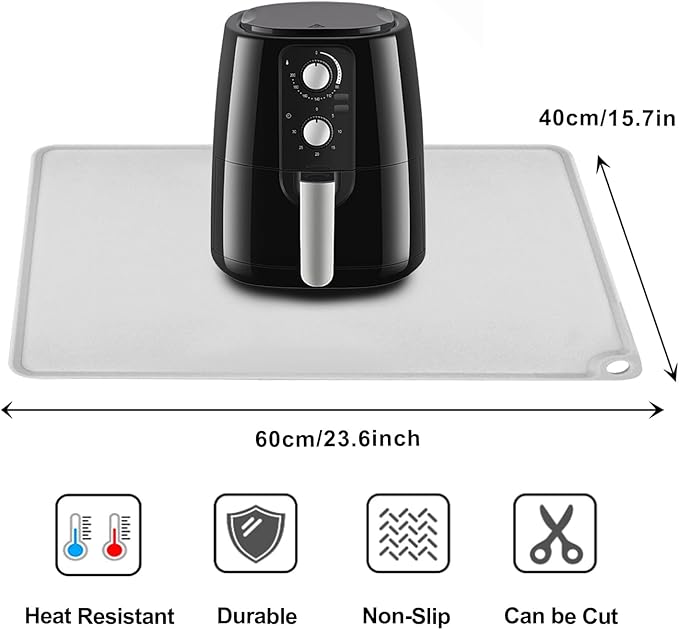 Gray Baking Mat -Food Grade Standard Silicone Mat for Kids Dinner Placemat Reusable Kitchen Countertop Mats Dough Pad with Raised Edges Heat Resistant Mat for Air Fryer (1Pack 23.6'' x 15.7'')