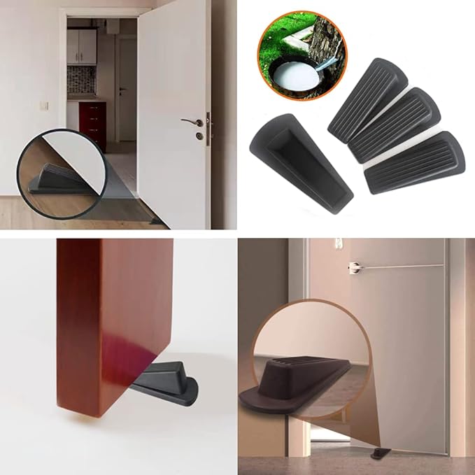 Door Stop, Door Stopper, Door Wedge, 6 Pack Rubber Door Stopper, Rubber Door Stops for Bottom of Door, Works on All Floor Types (Black Grey)