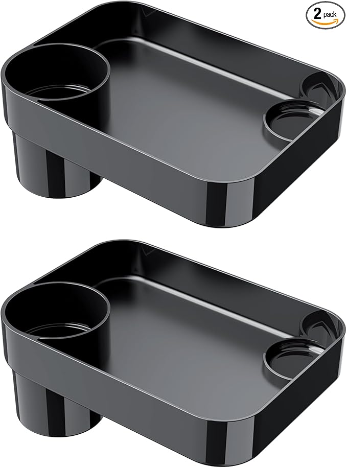 2PCS BBSDA Car Seat Cup Holder Snack Tray for Kids, Reduces Mess, Detachable Large Base & Adjustable Ring, Carseat Tray for Toddler, Car Seat Food Tray Table for Kid Travel Road Trip Essentials