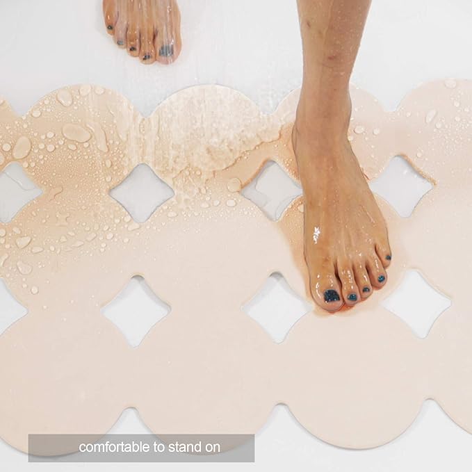 Webos Patented Non Slip Bathtub Mat Shower Bath Mats with Strong Suction Cups Soft Heavy Duty Natural Rubber Superior Grip&Drainage for Inside The tub (Beige, 28x16 inch)