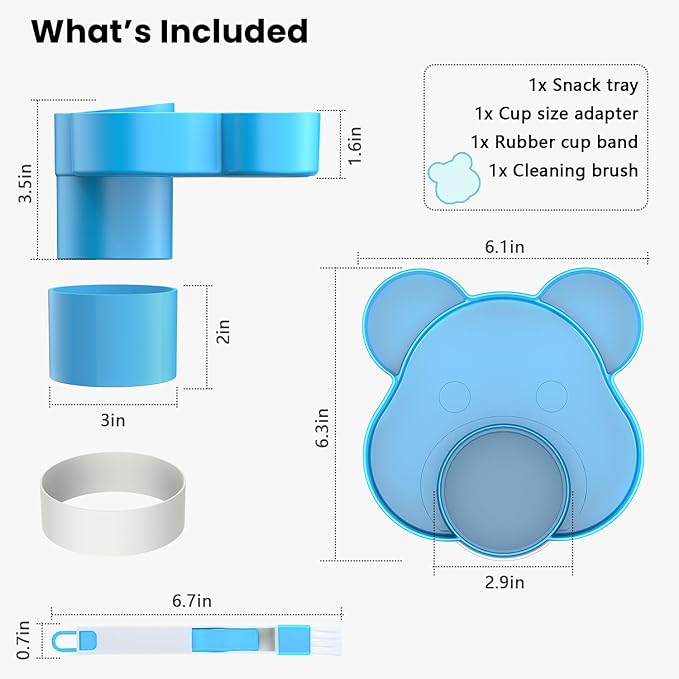 Car Seat Tray - Convert Cup Holder to Snacks, Toys Tray for Kids Travel, 360 Rotatable (Blue)