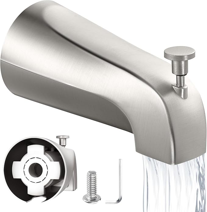 Tub Spout with Diverter – Slip-Fit Bathtub Faucet Spout Replacement, 1/2” Copper Pipe Connection, Easy to Install, Universal for Bathroom Shower (Brushed Nickel)