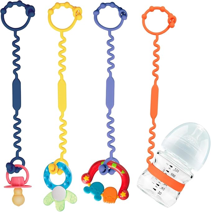 Toy Straps for Baby, Silicone Toy Straps for Stroller, Toy Safety Straps forToy, Sippy Cup Straps, Adjustable Toy Holder for Stroller, High Chair - BPA Free (B-Multi 4 Pack)