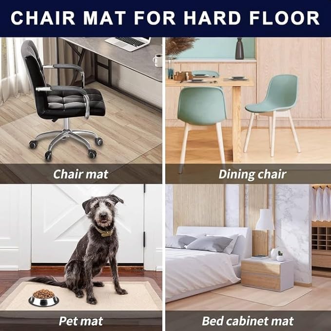 Office Chair Mat for Hardwood Floor, 48"×36" Transparent Home Floor Protector Mat for Rolling Chairs, Anti-Slip Plastic Under Desk Computer Mats Easy Glide on Hard Floors, Rectangle