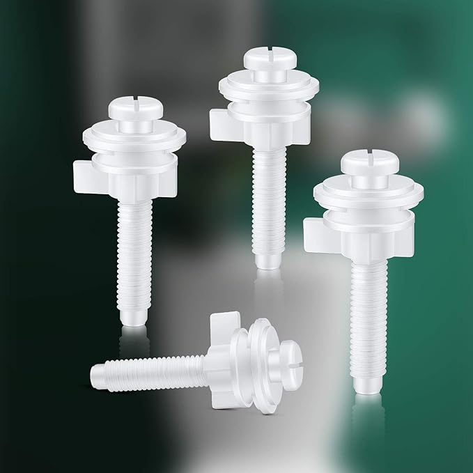Jetec 4 Pieces Toilet Seat Screws Replacement Kit Plastic Bolts with Plastic Nuts and Washers Parts Kit for Fixing The Top Toilet Seat, White