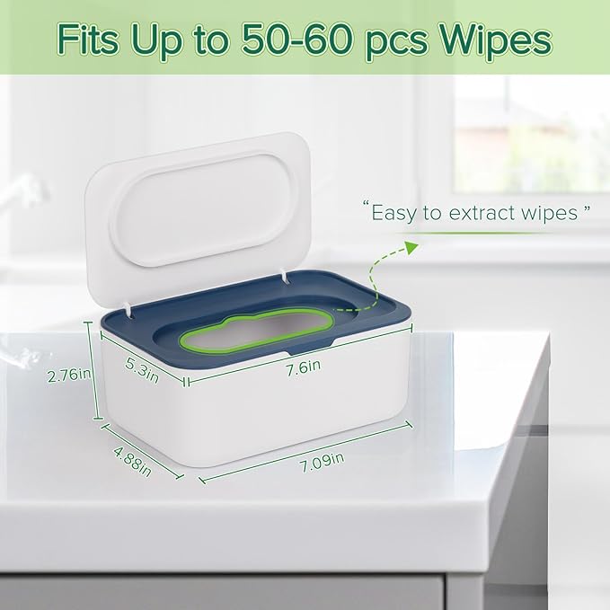 Flenpptly 2 Pack Baby Wipes Dispenser, Wipes Case Baby Wipe Holder Keeps Wipes Fresh, Non-Slip, Easy Open & Close (2 Pack Blue)