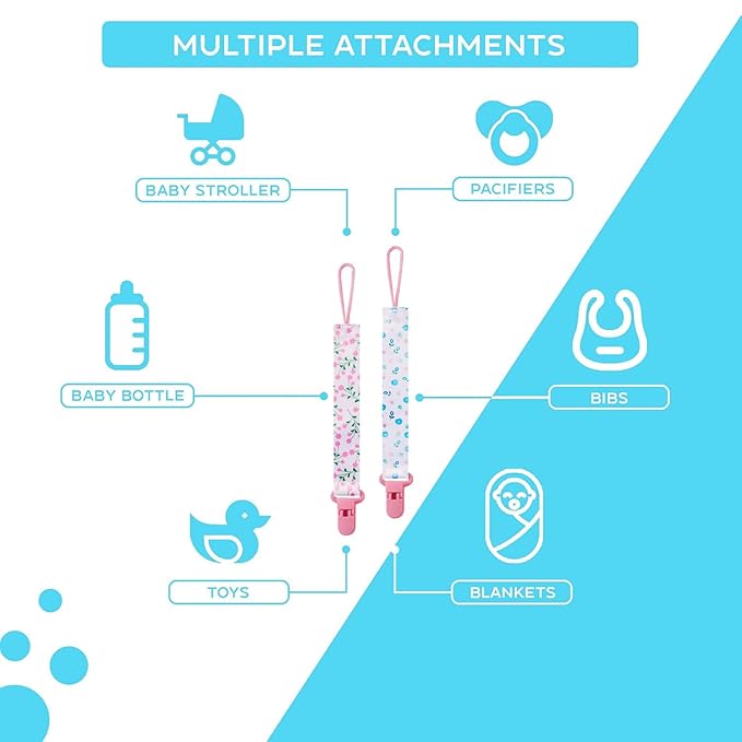 12 Pack Pacifier Clips with Adjustable Strap (32-46.5cm)/Short Strap(25.5cm) - Premium Polyester Baby Pacifier Holder Set, Multi-Design Clips for Boys Girls (Multicolor D 25.5cm)
