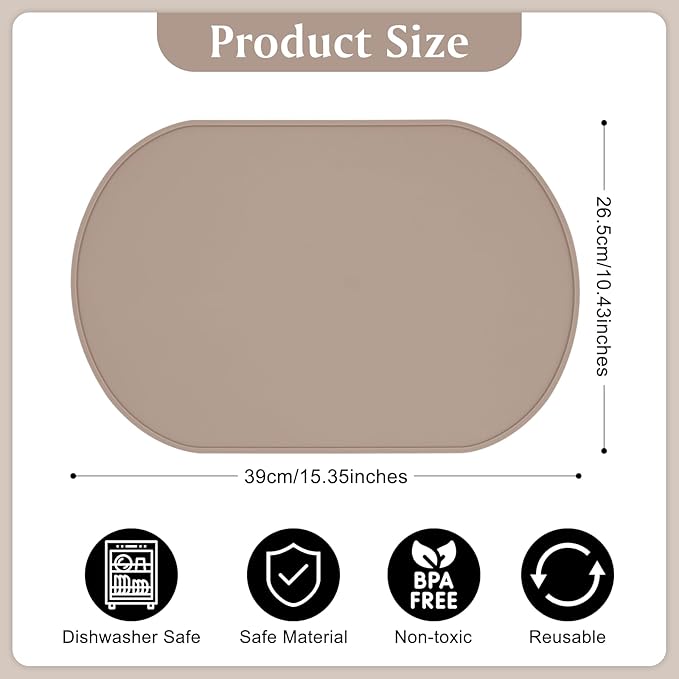 yuuzue Silicone Placemat Set of 2, Heat Resistant Placemats for Dinning Table, Reusable Portable Kids Baby Placemats, Waterproof Stain-Proof Toddler Food Mats, Easy to Clean Silicone Mat Oval Placemat