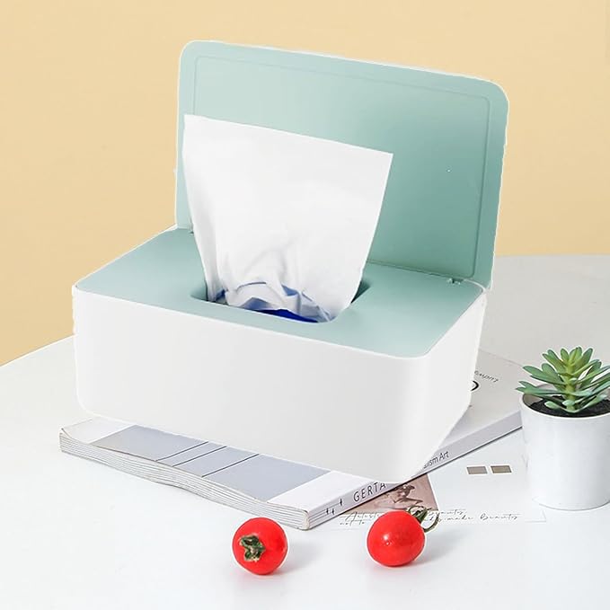 Wipes Dispenser with 2Pcs Portable Refillable Wipe Holder,Reusable Large Wipe Holder Box Flushable Wipes Case Bathroom Wipes Container for Pet Nursery Kitchen Office Counter(White-Green)