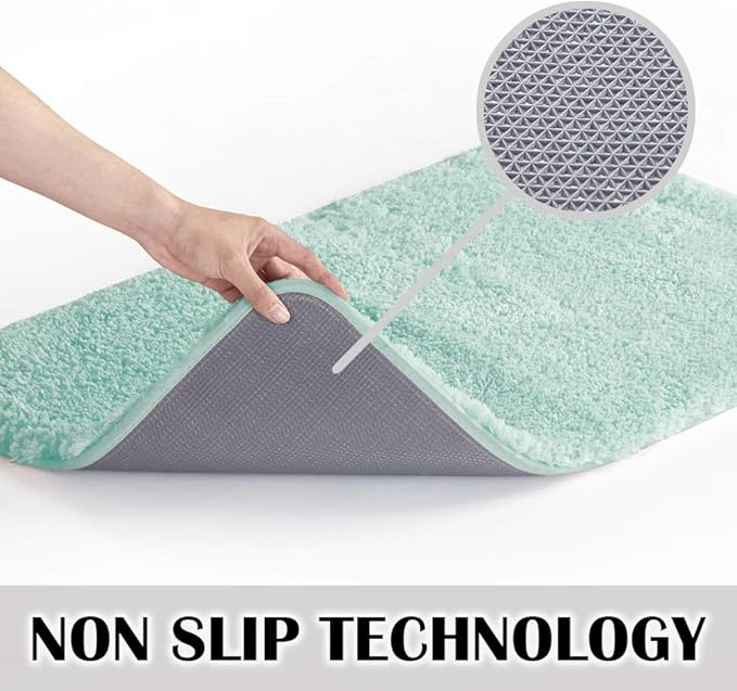 Suchtale Non Slip Bath Mat - Soft Microfiber Shaggy Bath Rug, Machine Washable, Thick Plush U Shape, Water Absorbent (20 x 24, Aqua)