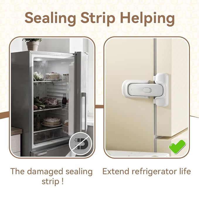 SAFELON 2 Pcs Baby Safety Refrigerator Lock, Child Proof Fridge Door Lock, Protect Refrigerators with Damaged Sealing Strips, No Tools Required (White)
