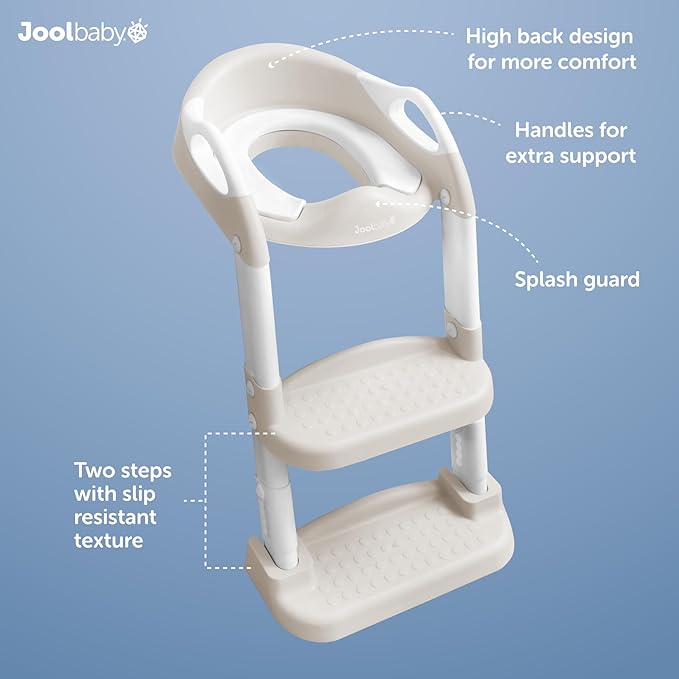 Jool Baby Potty Training Seat with 2 Step Ladder for Toddlers - Splash Guard, Adjustable Height (Oatmeal)