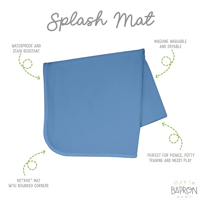 BapronBaby Minimalist Dusty Blue Splash Mat - Waterproof Catch-All for Under High Chairs, Floors, Tables, Playtime or Arts & Crafts - Machine Washable - 45" x 45”