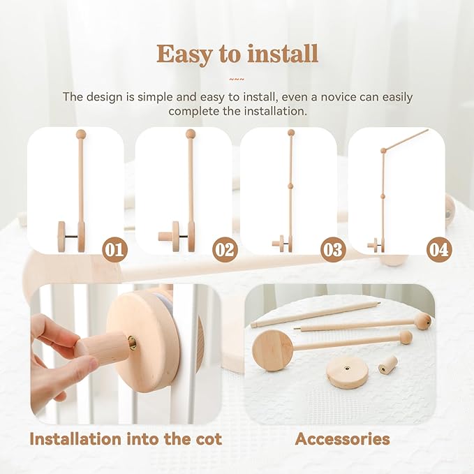 Baby Crib Mobile Arm,HBM 36 inch Wooden Mobile Arm for Crib Mobile Hanger for Crib Baby Girl Nursery Decor