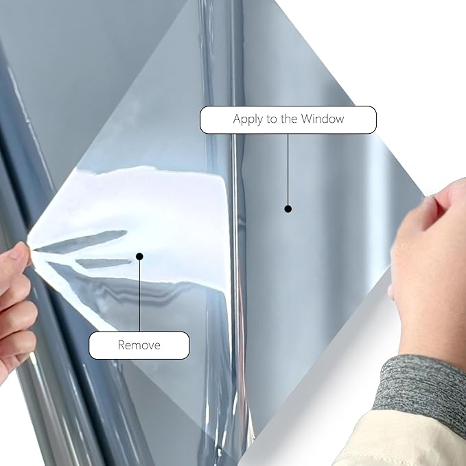 Finnez One Way Privacy Window Film Reflective Mirror Home Window Tint Film Heat Blocking No Glue Static Cling See Out Not in Glass Door Covering (Silver,35.4 Inch X 13.1 Feet)