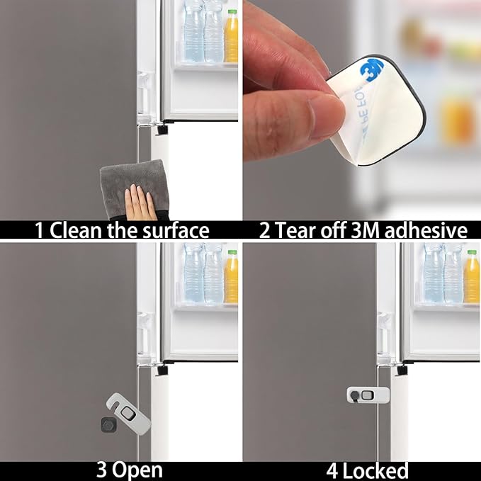 2Pack Child Proof Refrigerator Lock,Fridge Locks for Kids with Sticky Adhesive Pads,Baby Safety Locks for Fridges, Cabinets, Drawers, Double Doors and More (2 Pack)