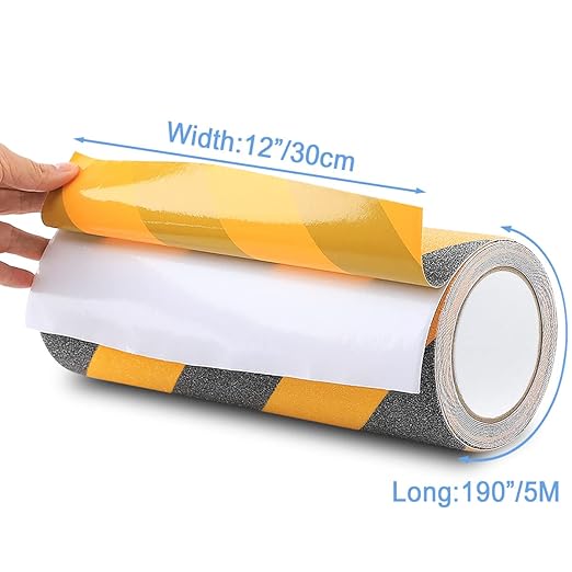 Anti Slip Tape, High Traction, Strong Grip Abrasive, Not Easy Leaving Adhesive Residue, Indoor & Outdoor (12" Width x 190" Long, Black/Yellow)
