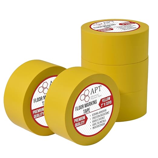 APT, Multi Color Marking Tape, Premium Safety Marking and Dance Floor Splicing Tape, 6 mil Thick (Yellow, 5 Roll)