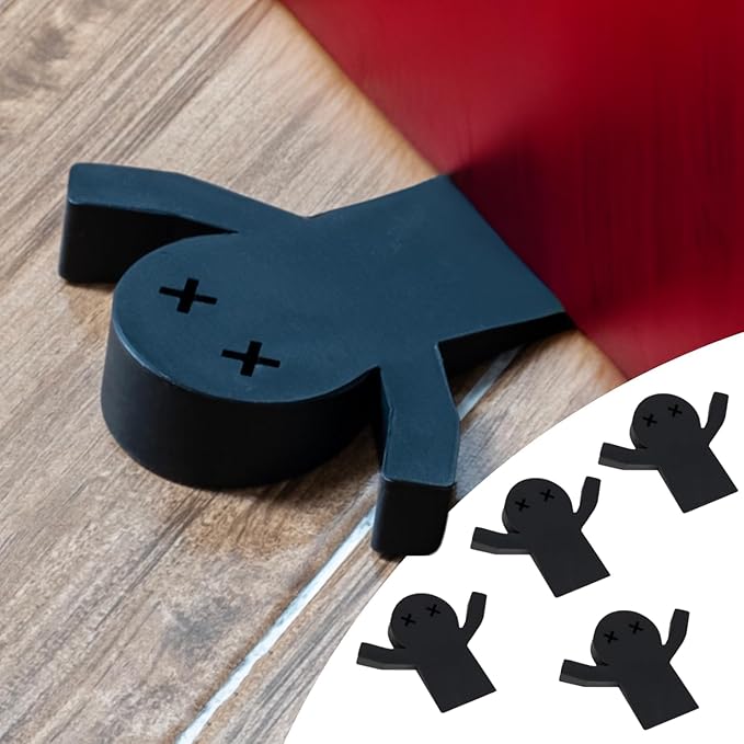 4-Pack Decorative Door Stoppers for Bottom of Doors-Fun Cute Door Stop Cute Doors Stoppers-Black Door Stops for Bottom of Door-Large Doorstops Wedge-1" High-Heavy Duty Door Stoppers Wedge 'Flat Mates'