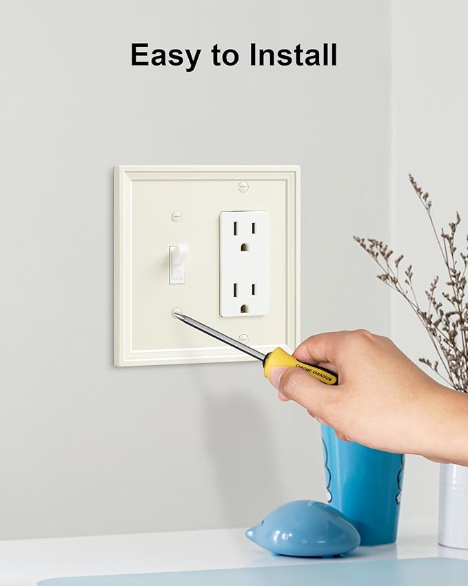 2-Pack Combo Toggle/Decorator Light Switch Cover Plate, Light Almond Modern Decorative Electrical Outlet Covers, Bamboo Fiber Wall Switch Plates and Outlet Covers