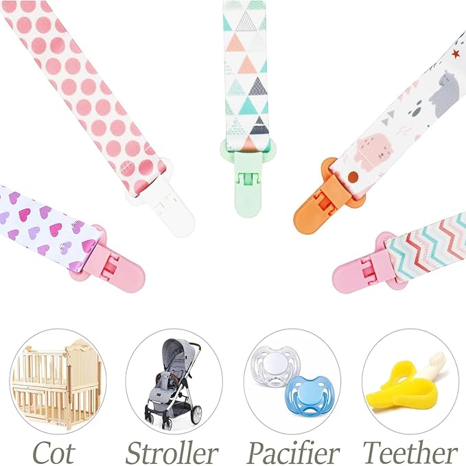 6 Pcs Baby Dummy Strap Clip, Pacifier Clip, Pacifier Holder Soother Chains Clips Fit All, Soothers, Teething Toys, Baby Essentials for Boys and Girls
